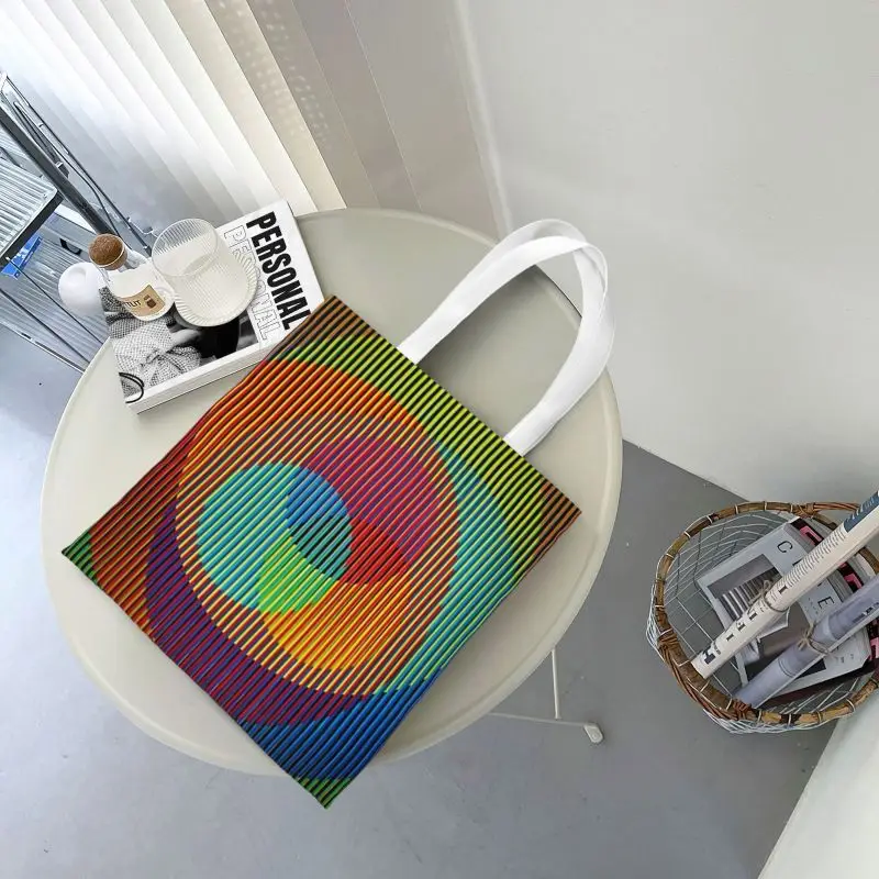 Custom Carlos Cruz Diez Kinetic And Optical Art Canvas Shopping Bag Women Recycling Groceries Tote Shopper Bags