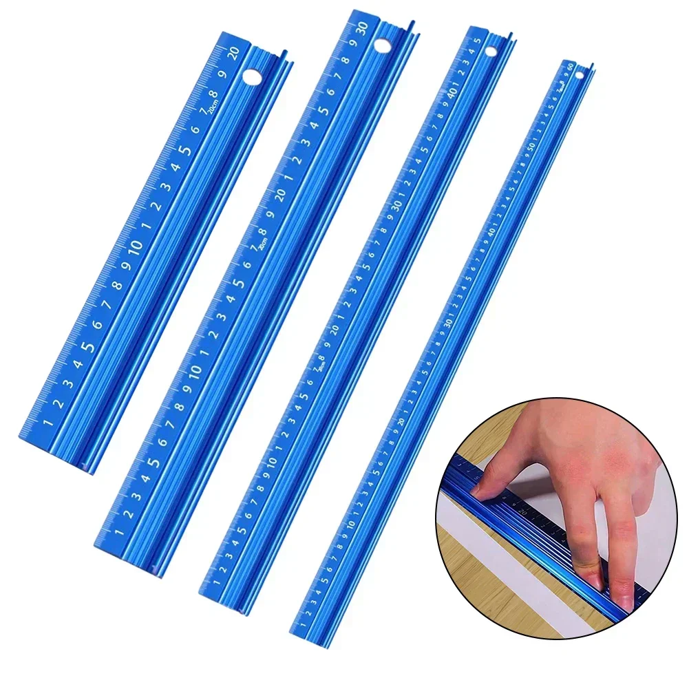 1pc Aluminum Alloy Tool Ruler High Precision AntiSlip Sewing Drawing Tool Engineers Drawing Tool Blue Tool Ruler