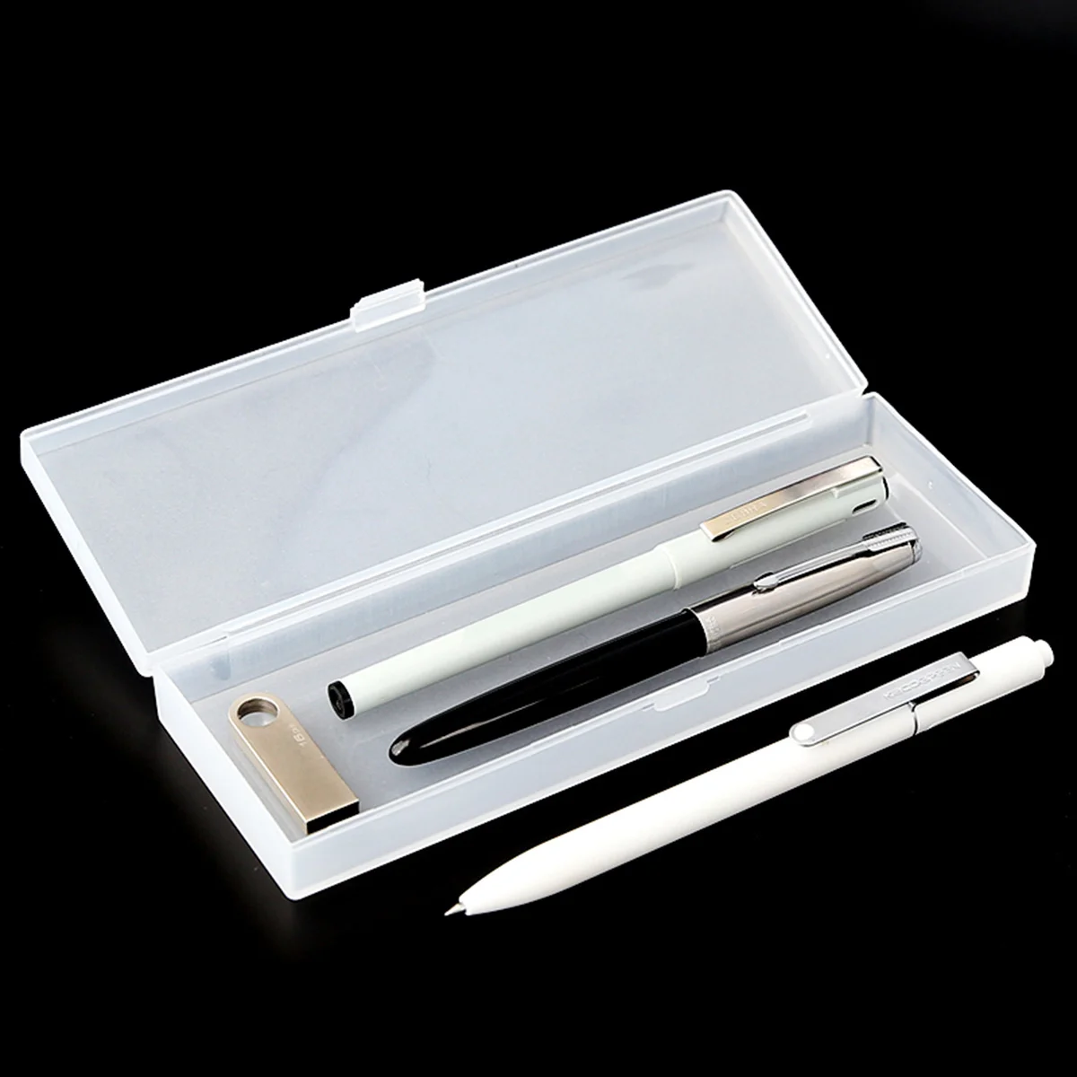 

4Pcs Stationery Box Translucent Pencil Case Medium Size White Green Student Pencil Storage Box Pen Case