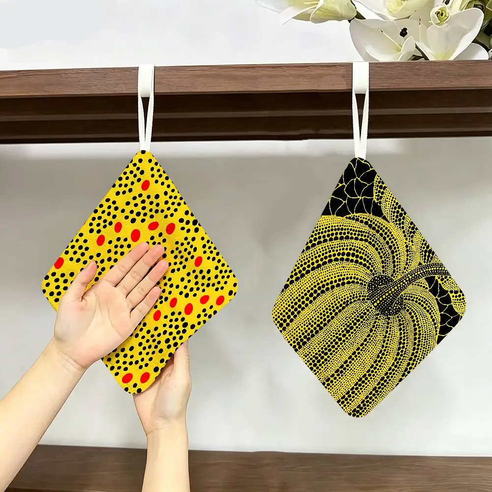 Yellow Dots Yayoi Kusama Thickened Polyester Cotton Hanging Towel, High Absorbent Hand Wiping Towel for Indoor Use