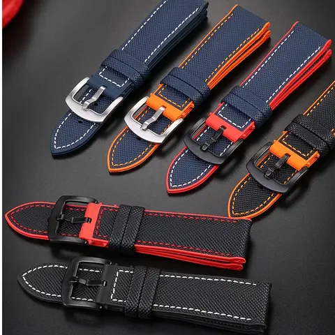 För Breitling Citizen Tissot Omega 20 22mm 23mm 24mm Nylon fluorgummi Klockarmband mjukt silikonarmband Herrarmband Gult 6 best sales Breitling-rem - №2