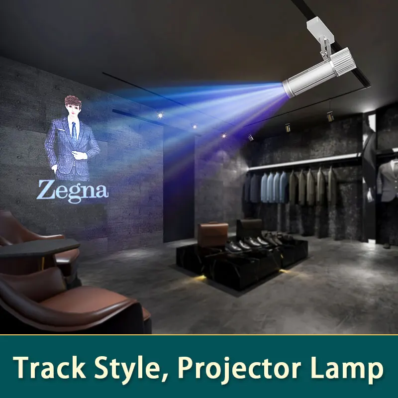 Storefront Door Header Advertising Light Commercial Led Projection Spotlight Custom Logo Text Rotation Track Wall Mount