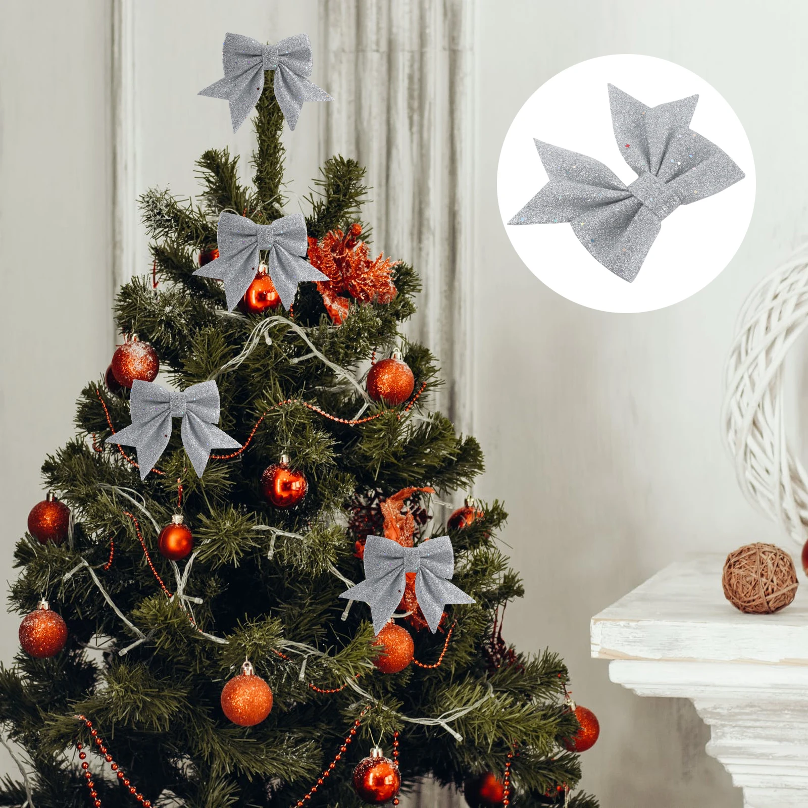 

4 Pcs Bow Decoration Bowknot Garland Glitter Ornaments Tree Topper Party Decorations Ribbon for Christmas