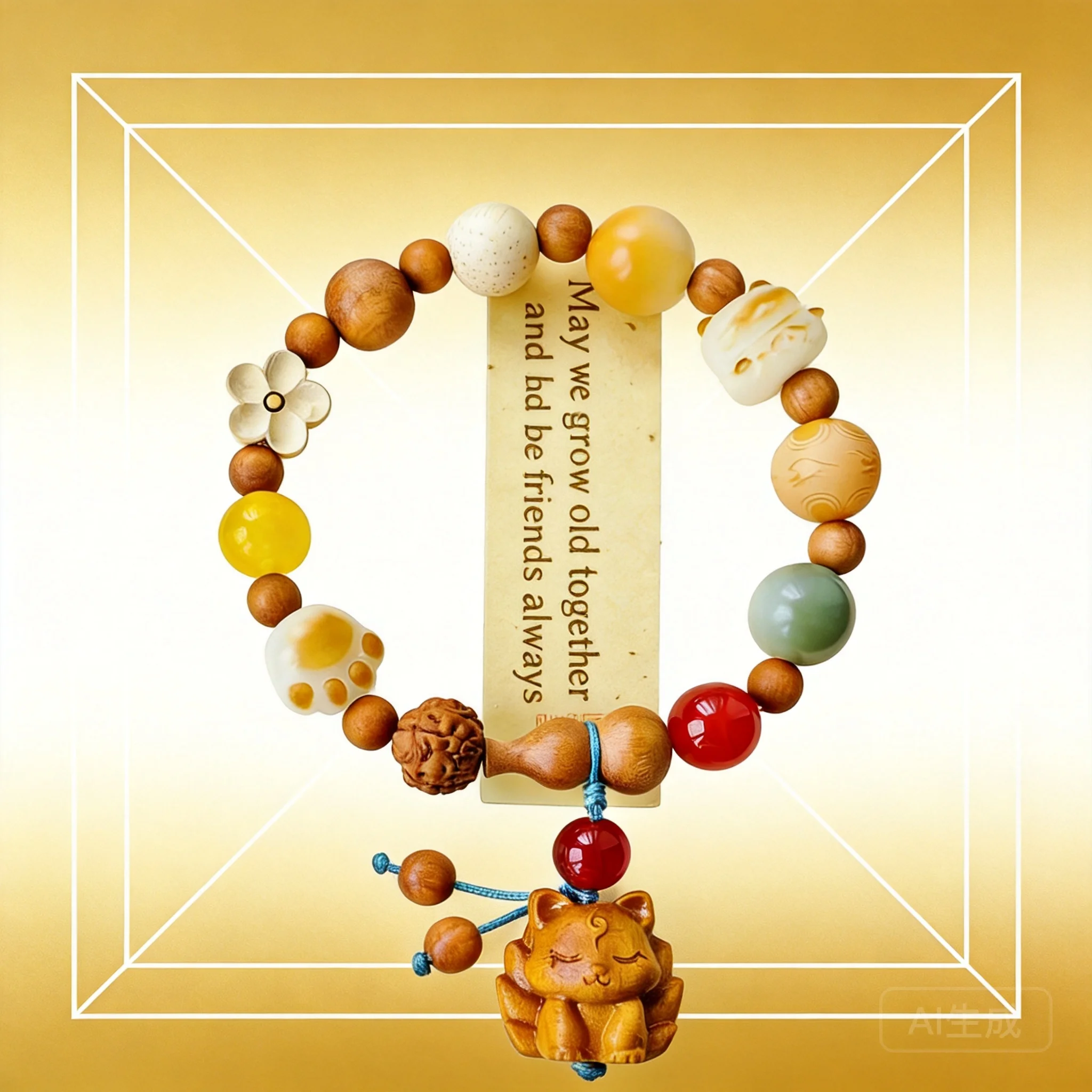Beaded Bracelet For Women Casual Daily Wear Original Cute Bear Design Spiritual Jewelry Chinese Trend Awakened Lion Bodhi Root