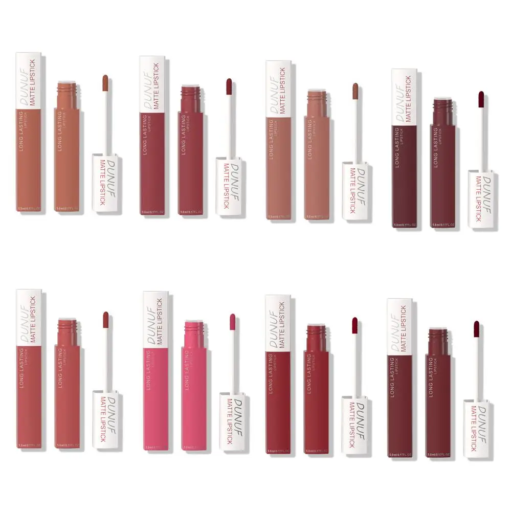 8 Colors Matt Velvet Lip Gloss Brown Red Nude Liquid Lipstick Long Lasting Waterproof Non-stick Cup Lip Glaze Lips Tint Makeup