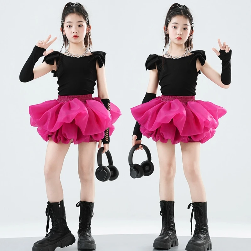 Set di abiti da spettacolo per ragazze con gonna a palloncino per danza jazz per bambini. Abito da ballo per cheerleader per passeggiate in dopamina per bambini