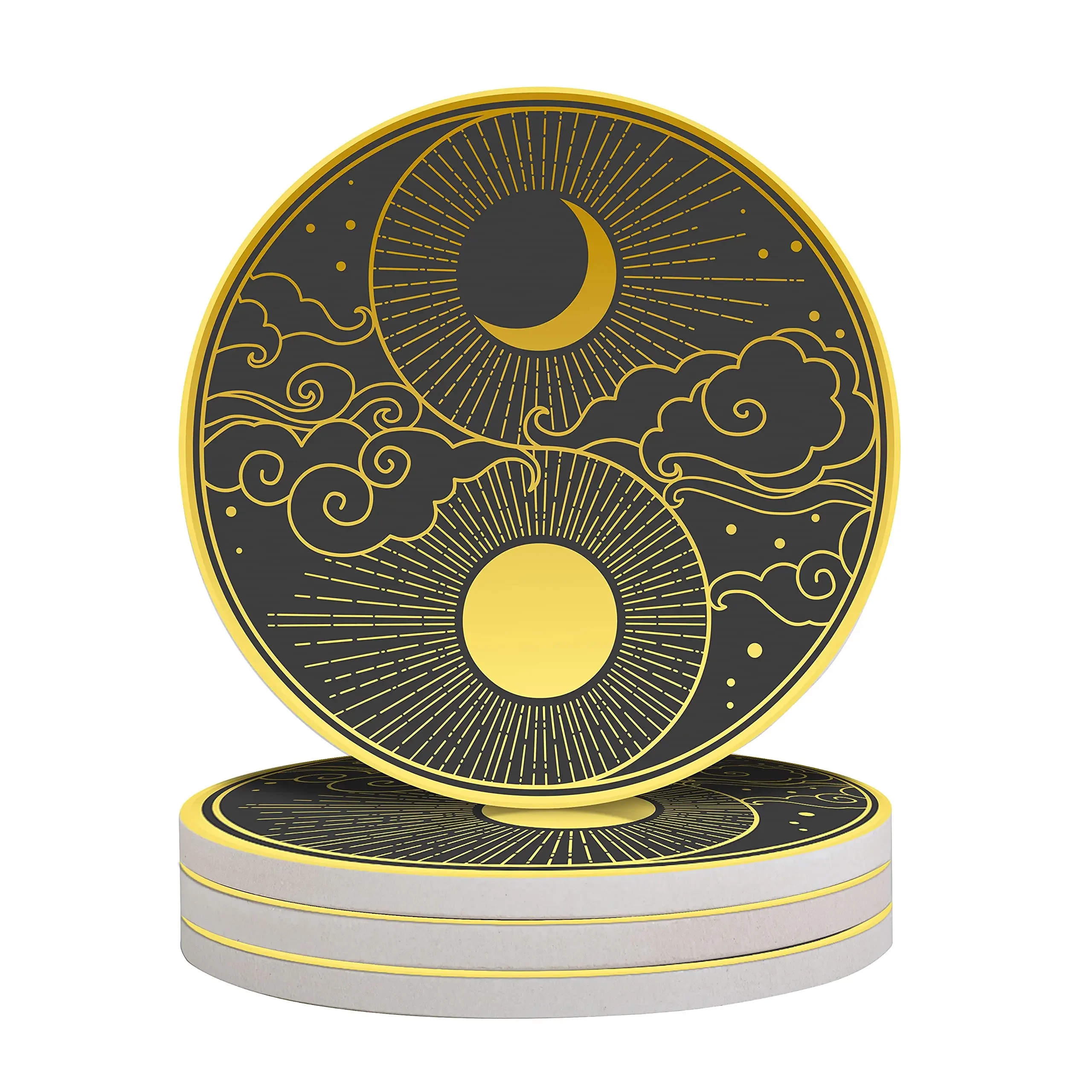 Yin Yang Symbol Absorbent Coasters for Drinks Set of 1,Round Ceramic Stone Coaster with Cork Base for Wooden Table Room Decor