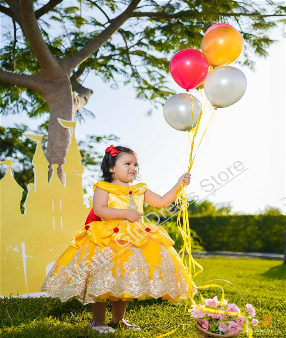 かわいい幼児洗礼初聖体誕生日ドレス赤いリボンふわふわフリル結婚式美人コンテストドレスカスタマイズ