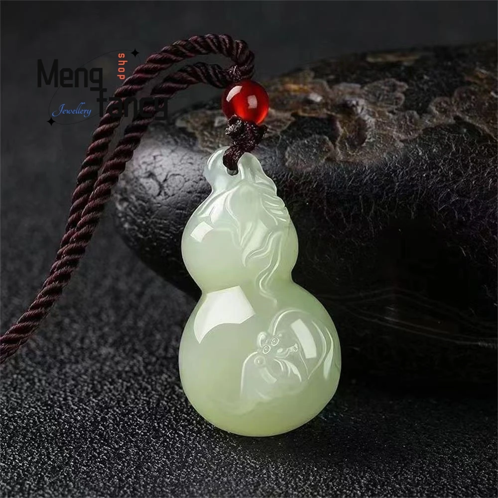 Natural Hetian Green White Jade Gourd Fortune and Luck Fashion Fine Jewelry Exquisite Elegant Simple High-grade Pendant Mascots