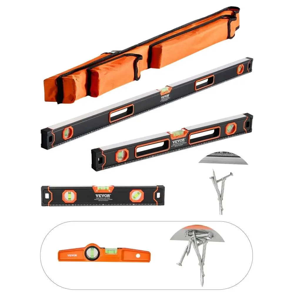 

Aluminum Alloy Torpedo Level Set 4 Piece 48 24 16 10 Inch with Bubble Vials