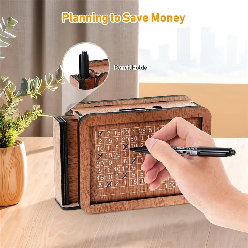 AB47-caja de dinero de madera con diseño de bóveda de efectivo, hucha de madera, caja de ahorro de madera de bóveda de efectivo, caja de dinero con dinero