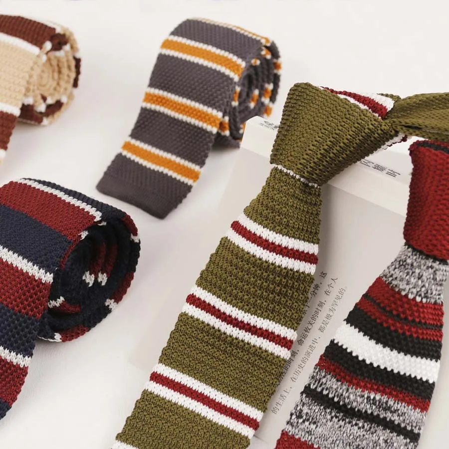 Mens Knit Ties Casual Striped Knitted Neck Ties For Men Wedding Suits Polyester Slim Neckties Gravatas Business Skinny Men Ties