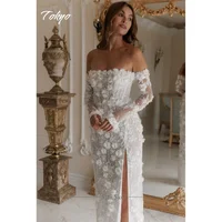 Vestido de novia blanco personalizado con hombros descubiertos de Tokio, vestido de novia largo hasta el suelo con cordones y abertura lateral de manga larga