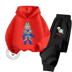 Spring Fall Kids Boys Clothing Set Kids Girls Alphabet Print Ultraman Sweatshirt Pullover and Pant Bottoms 2 Sets Baby Tracksuit