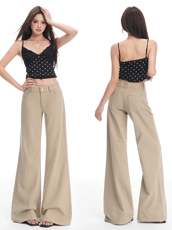 

American Style Khaki Loose Leg Casual Vintage Slimming Bell Bottom Jeans Spring New Ladies Jeans Comfortable Cotton Polyester...