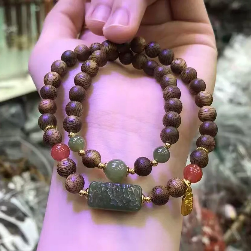 2026 Green Agarwood Bracelet Hetian Jade South Red Chinese Style Prayer Beads Lucky Amulet Gifts
