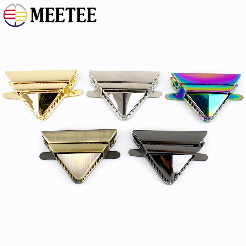 Meetee 1-5Pcs 35*45mm Metal Triangle Press Locks Women Bag Twist Lock Clasp Handbag Decorative Mortise Turn Snap Closure Buckle