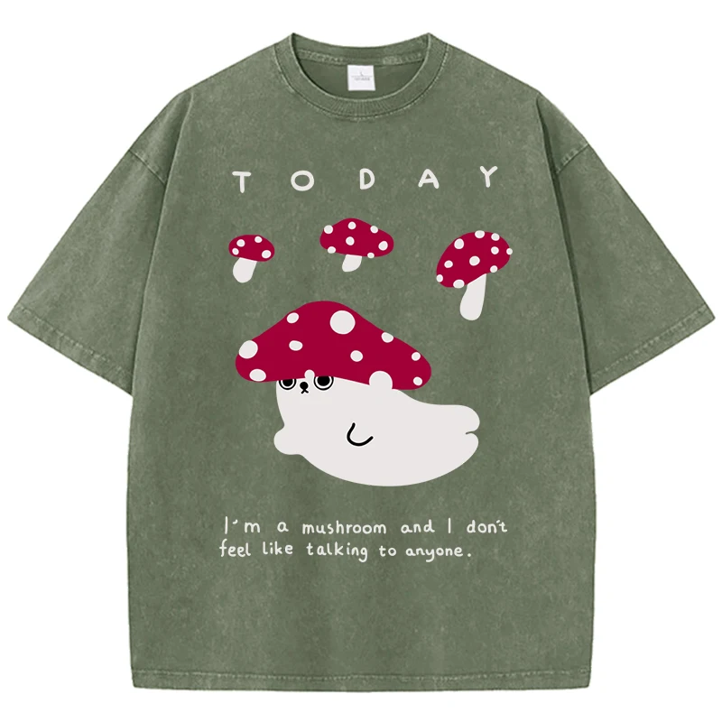 Camiseta lavada con estampado de setas creativas de hoy para mujer, pantalón corto informal de gran tamaño, Camiseta de algodón de manga para verano, ropa de Hip Hop