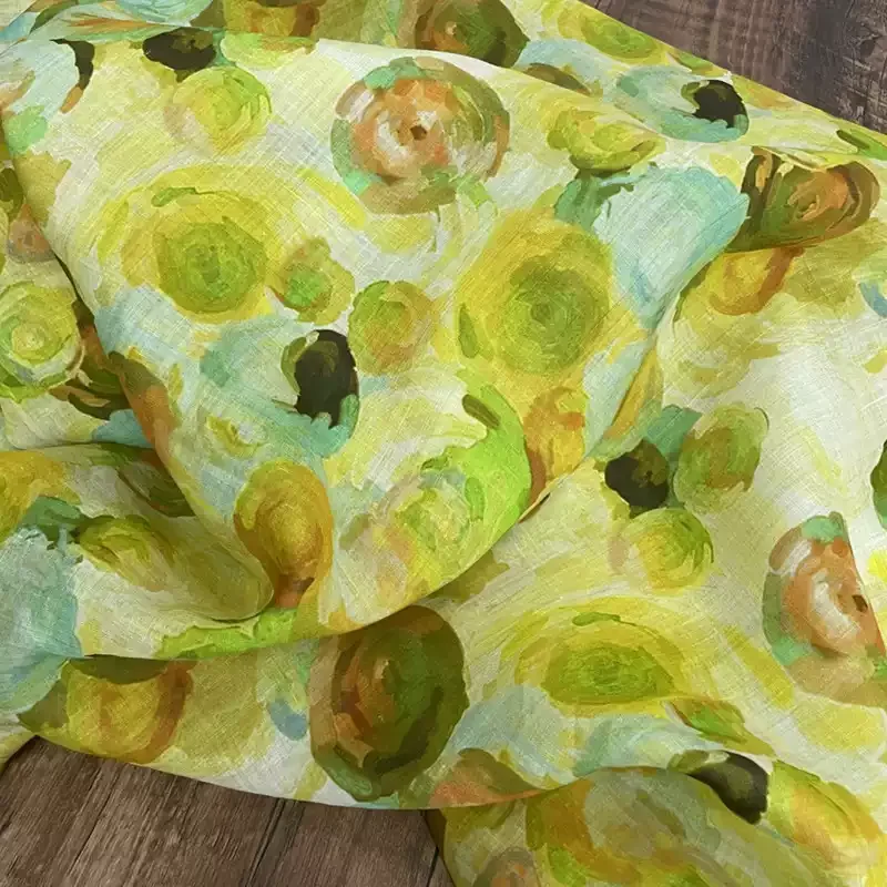100% Ramie Yellow Printed Fabric, Suitable for Clothing Sewing and DIY Fabrics