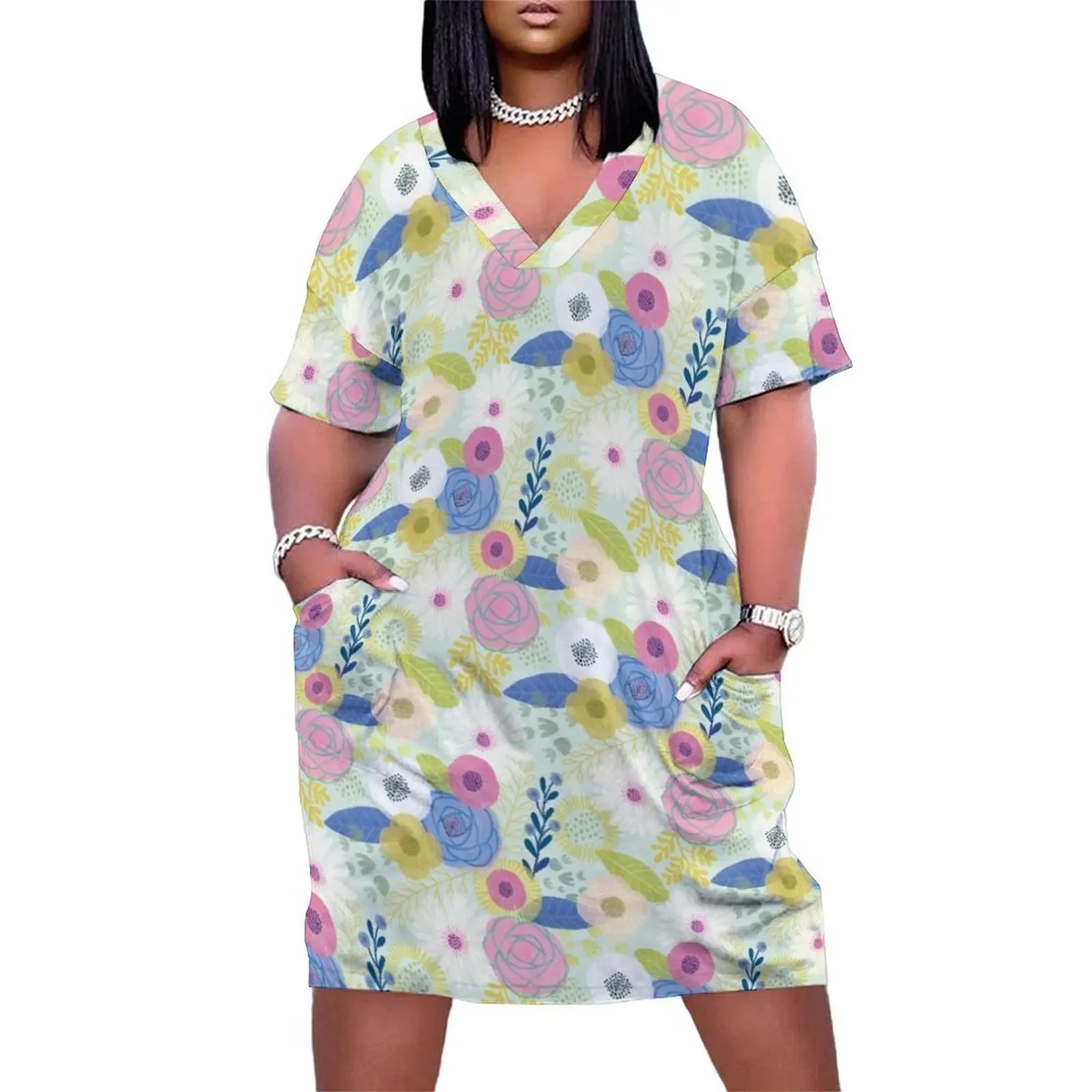 

Watercolor Blooms Loose Pocket Dress summer dress womens 2025 women clothes