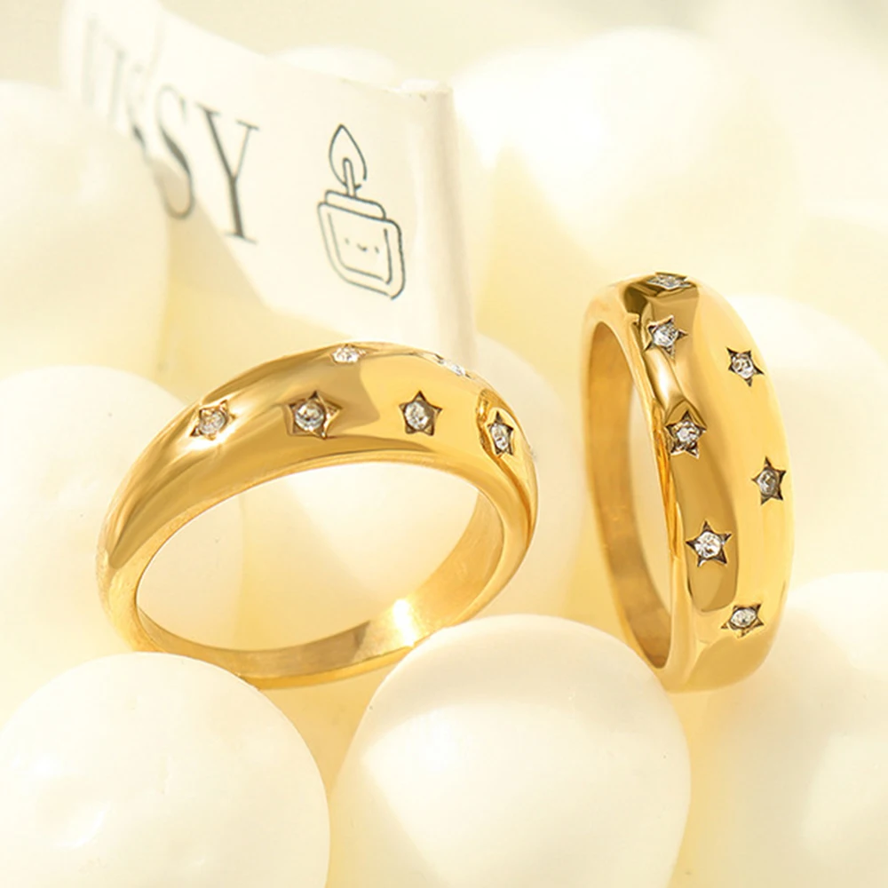 Simple Rainbow Color Cubic Zircon Stone Rings for Women Shiny CZ 316L Stainless Steel Stone Daily Wearable Accessories Jewelry