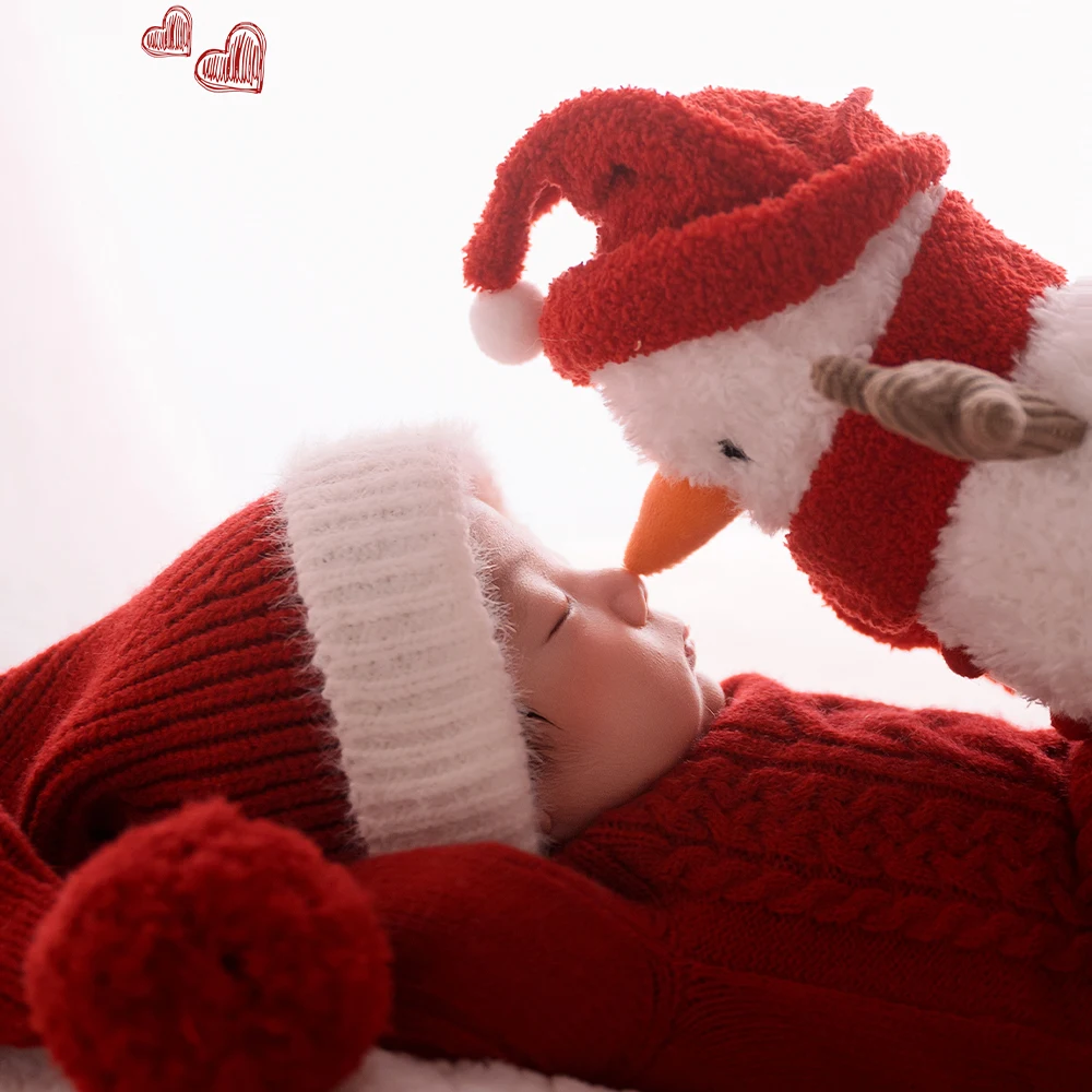 Red Cable Knit Romper +Long Tail Santa Hat Newborn Christmas Photography Props Snowman Decor &2026 Numbers for Baby Photo Shoots