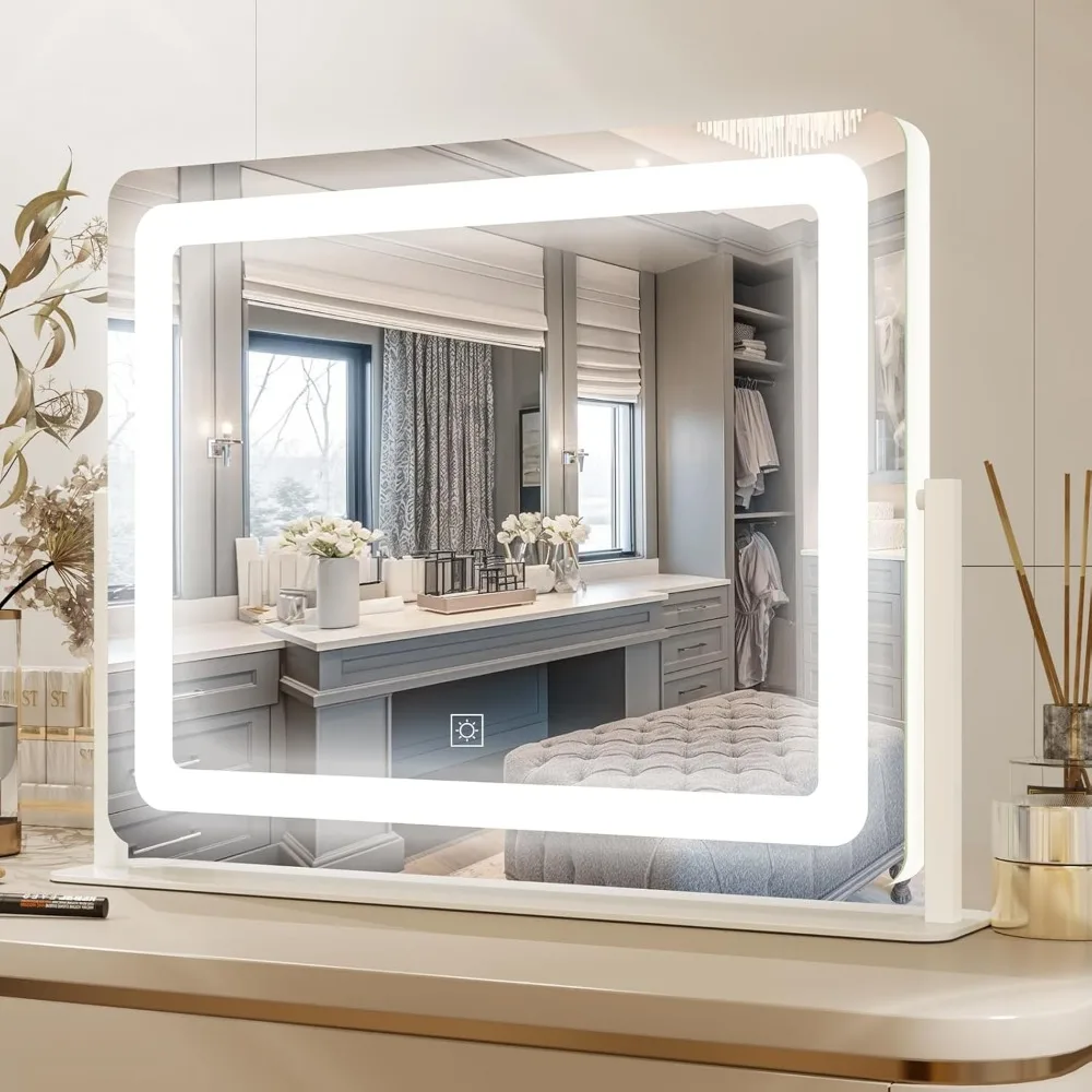 

22x19 Inch Large LED Makeup Mirror with Touch Sensor, Dimmable Lighting in 3 Colors for Vanity Desk and Bedroom
