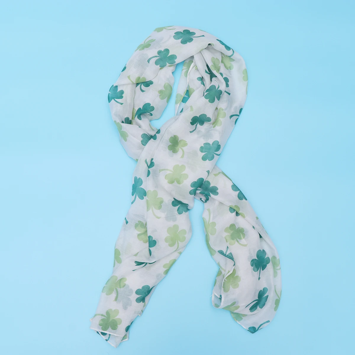

Oversized Four-Leaf Clover Printed Scarf For Women Lightweight Shawl Wrap Comfortable Chiffon Patterned Scarves Elegant Green