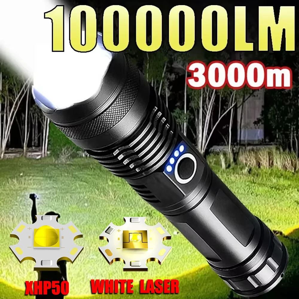 

High Power LED Flashlight Portable Telescopic Zoom Waterproof Lantern USB Rechargeable Emergency Spotlight Outdoor Camping Torch