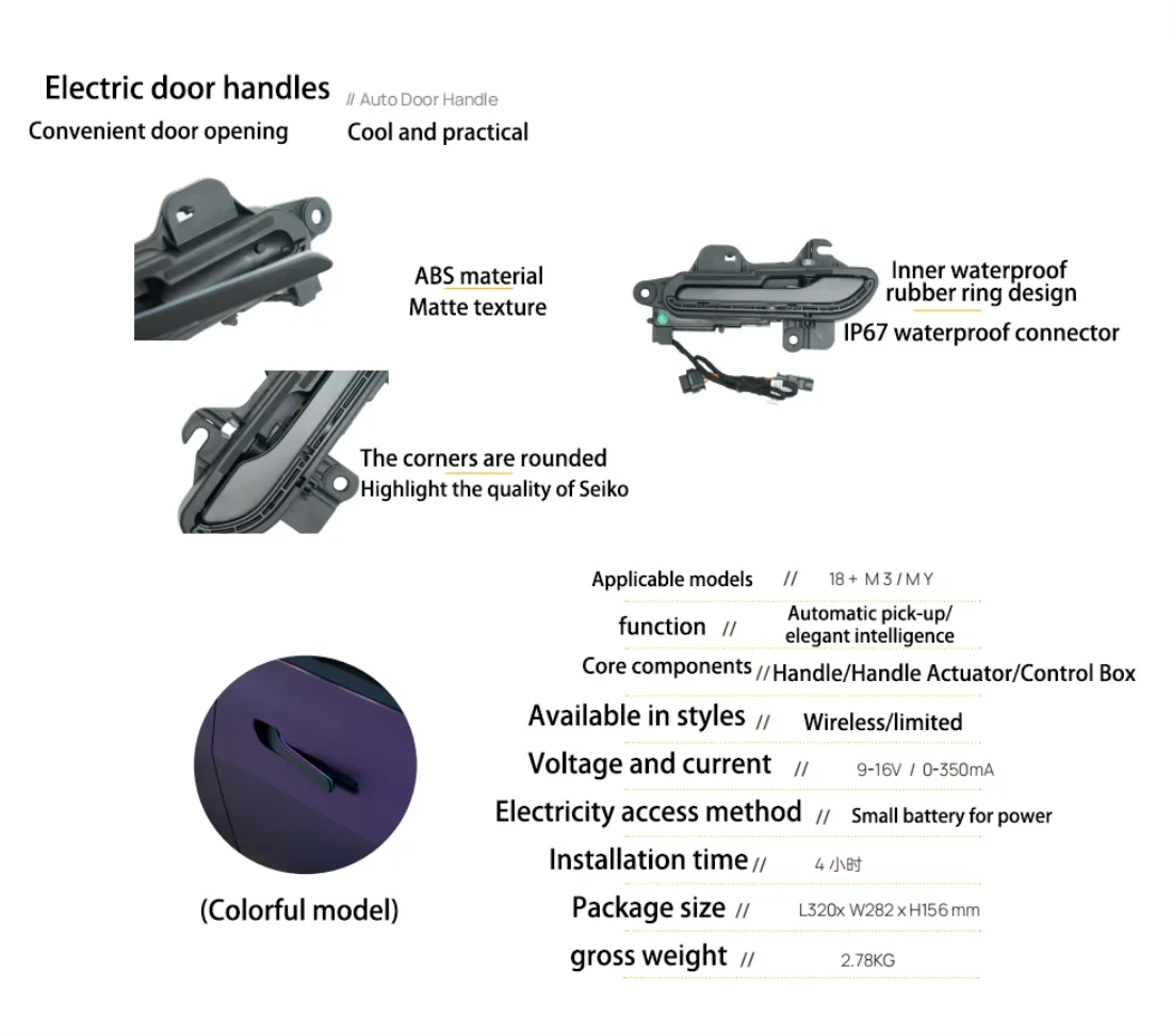Maniglie per porte automatiche a LED elettriche integrate intelligenti popate automaticamente all'ingrosso per Te sla modello Y modello 3