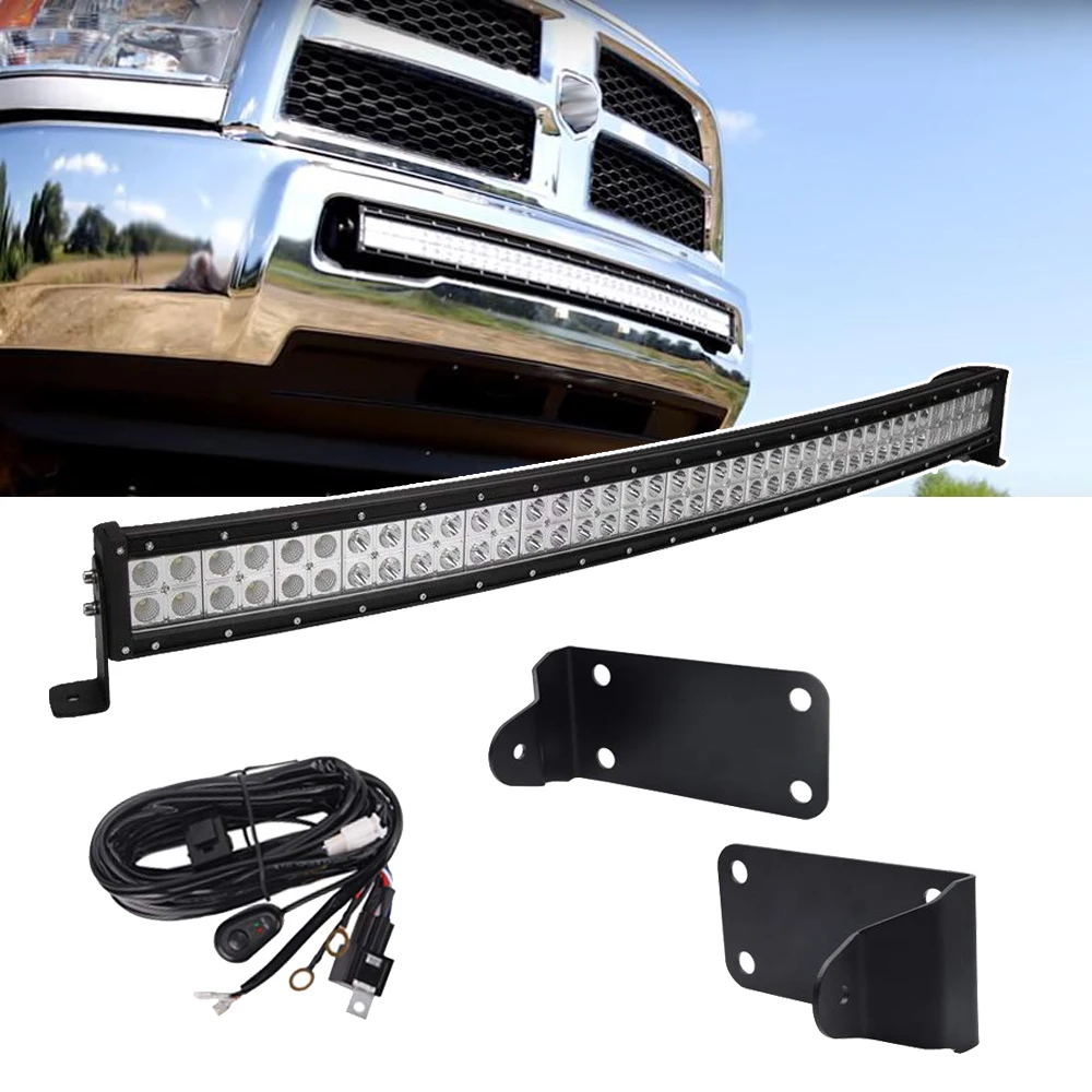 

For Dodge Ram 2500 3500 Auto 40" 240W LED Curved Light Bar with Wiring Kit +Hidden Bumper Mounting Brackets Car Accessories