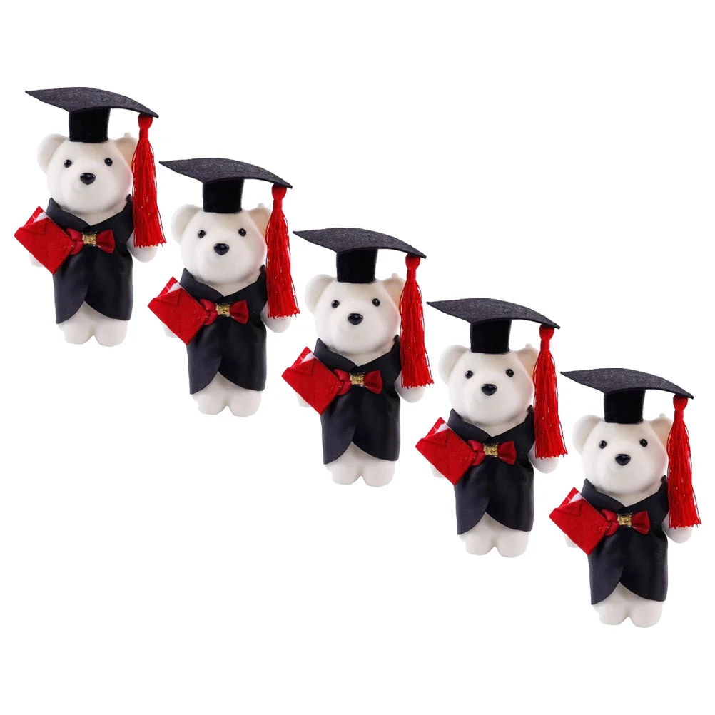 5 piezas de ramo de flores de peluche, accesorios de decoración de osos, regalos, Mini graduación para poliéster