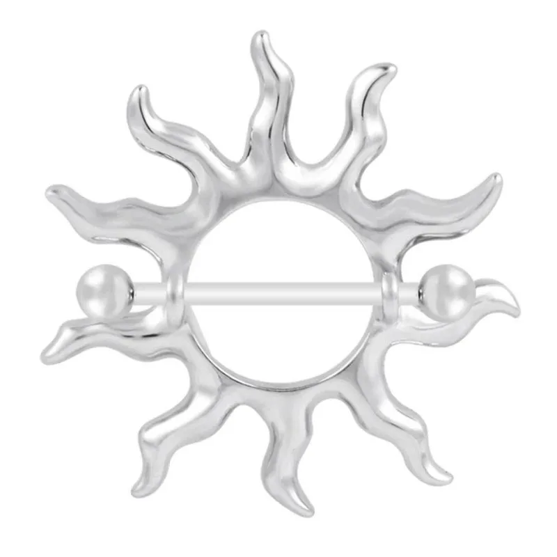 مثير المرأة فضية اللون الحلمة خواتم الفولاذ المقاوم للصدأ عباد الشمس الحليب Brest الدائري هيئة ثقب المجوهرات #2