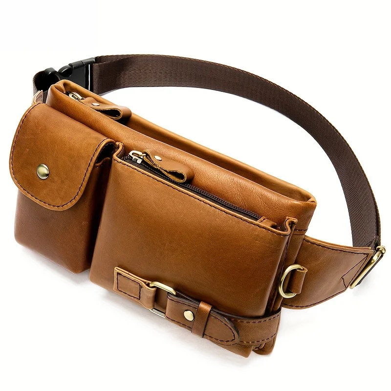 

Genuine Leather Waist Bag，Waist Bag Portable Mobile Phone Wallet，Multi-Pocket Sports Crossbody Bag