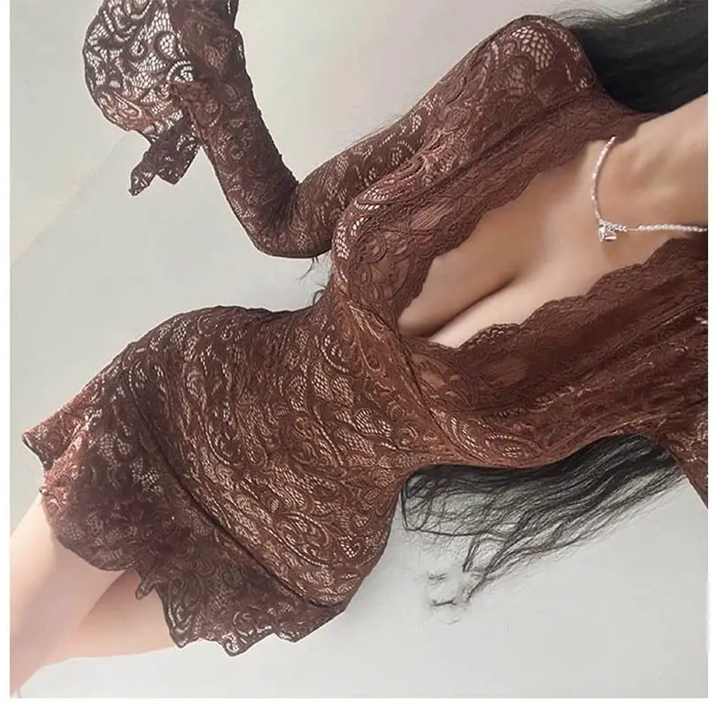 الخريف الأمريكية خمر bodycon فساتين النساء الملابس سليم صالح بولو الرقبة طويلة الأكمام الدانتيل سليم فستان حفلة قصيرة الكورية