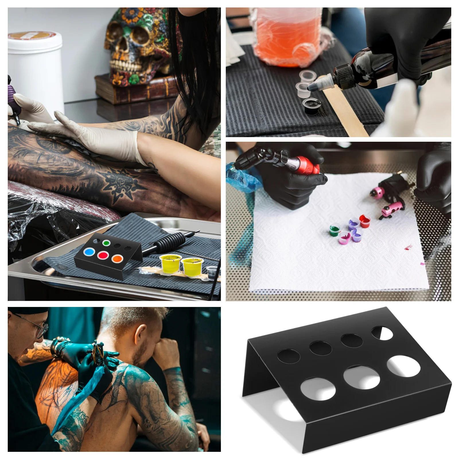 

1Pcs 7 Holes Black Plastic Pigment Cup Rack Ink Cup Holder for Permanent Eyebrow Lip Cotton Swab Holder Salon