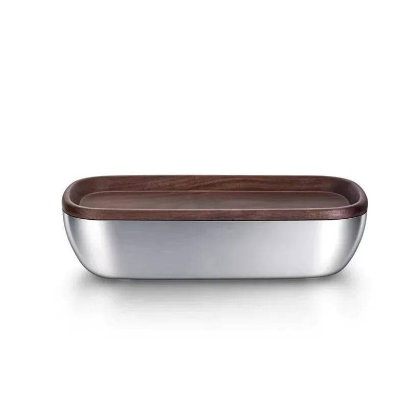 2-Tier Desktop Storage Box Multipurpose Organizer Tray Stainless Steel Black Walnut Wood for Home Office Organization