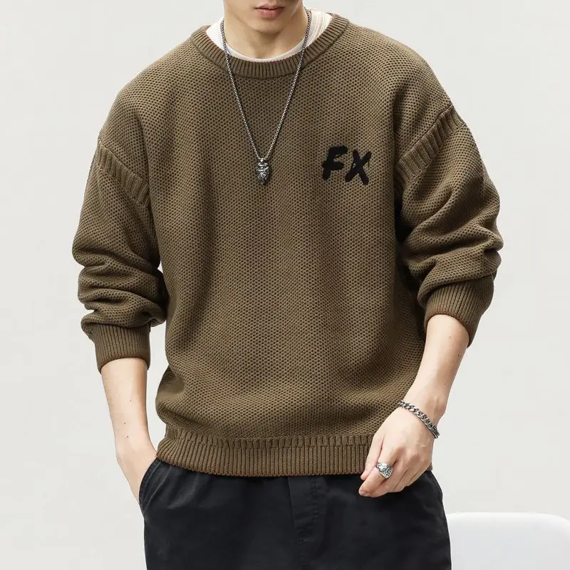 

Loose Casual Knitted Sweater Men's Autumn Winter New Sle Retro round Ne Knitwear Comfortable Soft Polyester Fiber