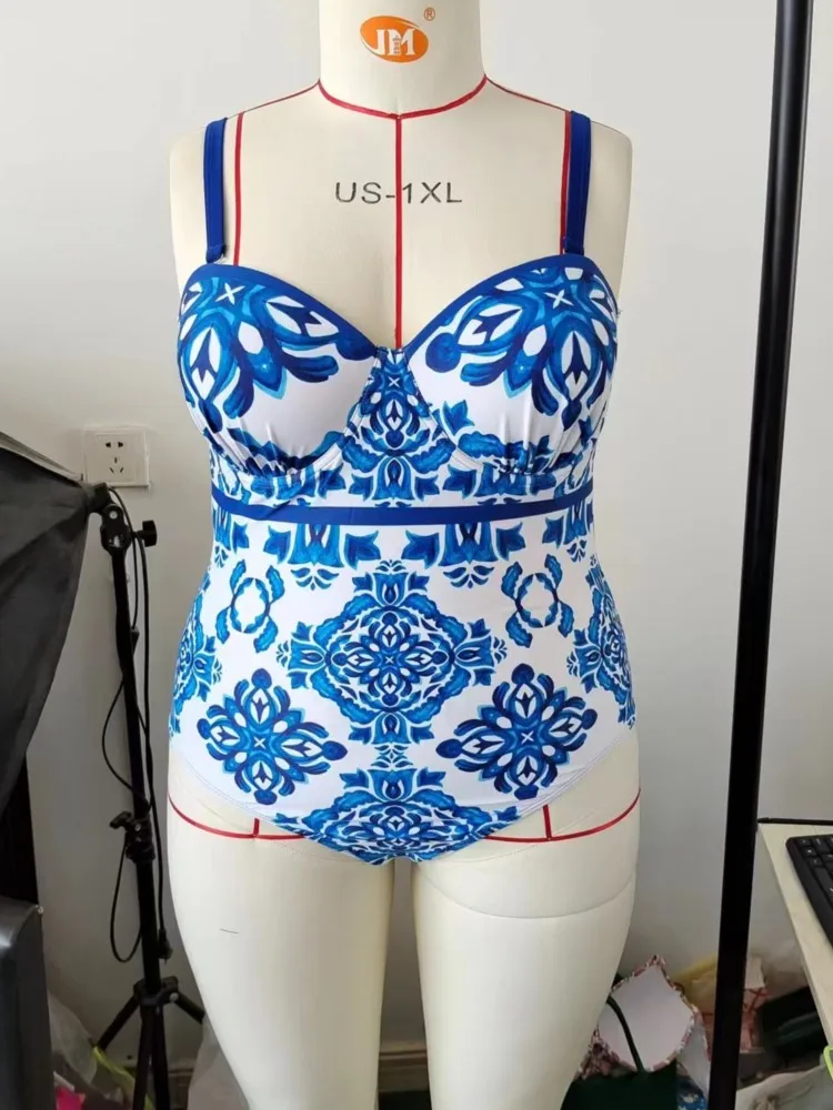 L-4XL Plus Size High Waist Bikini Women's Push Up Large Size Swimsuit Summer Mujer Big Size Tummy Control Swimwear Bikini Sets image 4