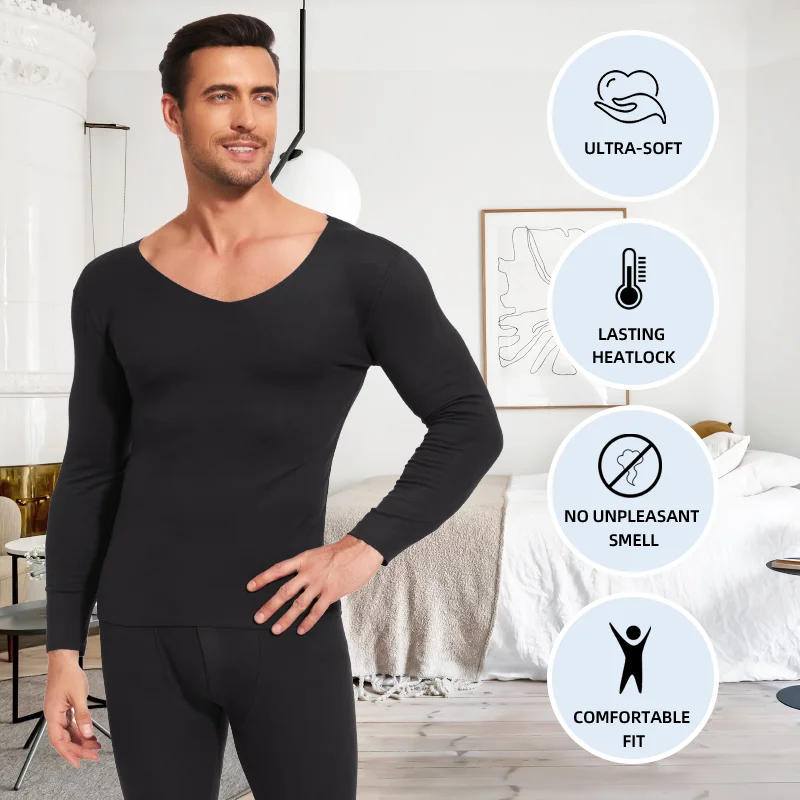 Winter Thermal Underwear Set for Men Soft V Neck Long Johns Comfortable Men\'s Top and Bottom Seamless Warm Clothes Quick-Heating