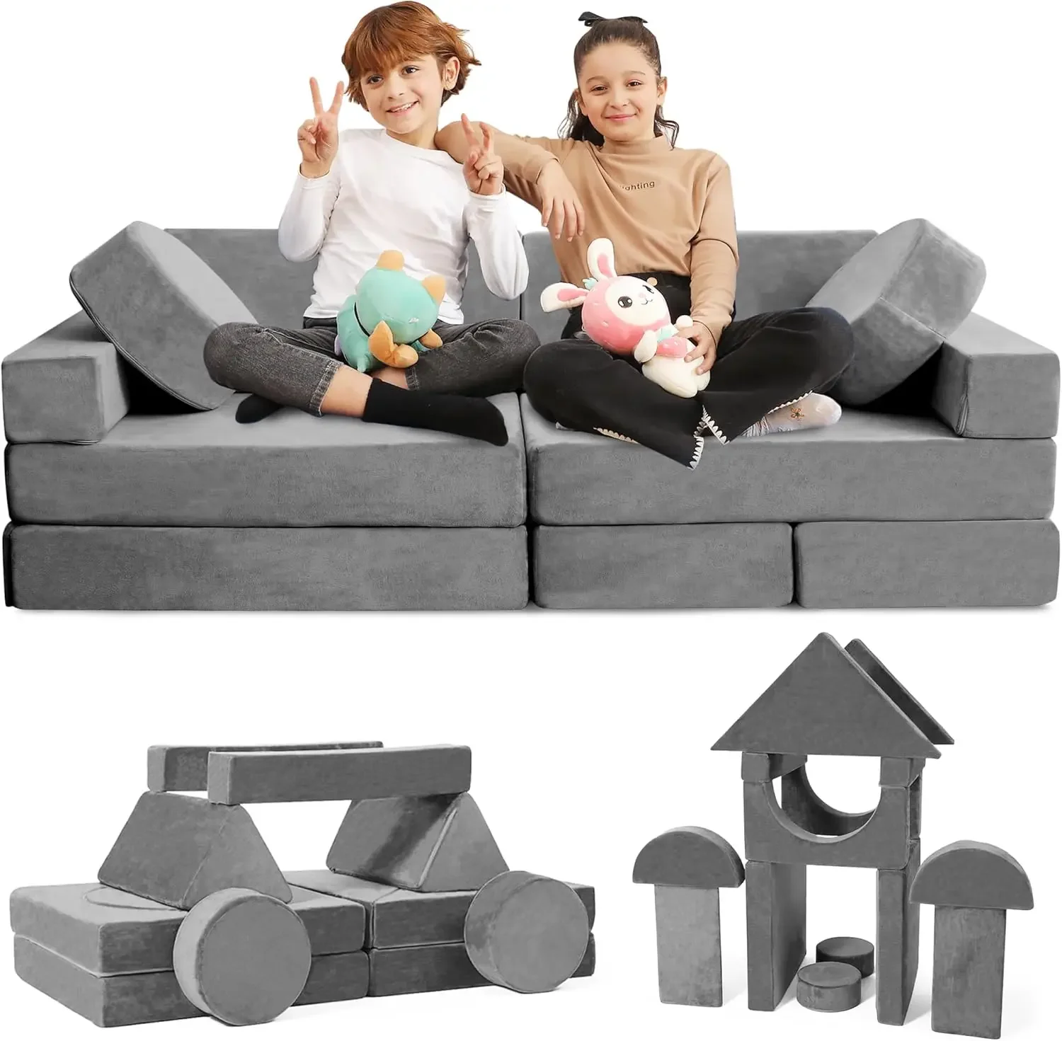 14 PC Modular Kids Play Couch Set – Convertible Kids Sofa Couch with Soft Foam Sofa Cushions | Kids Fort Couch, Kid Couch Play R