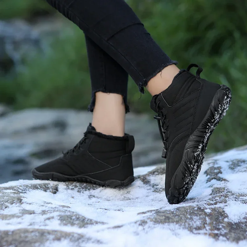 Men Non-slip Hiking Shose BareFoot Boots Winter Waterproof Snow Boots Outdoor Walking Shoe Warm Fur Ankle Leisure