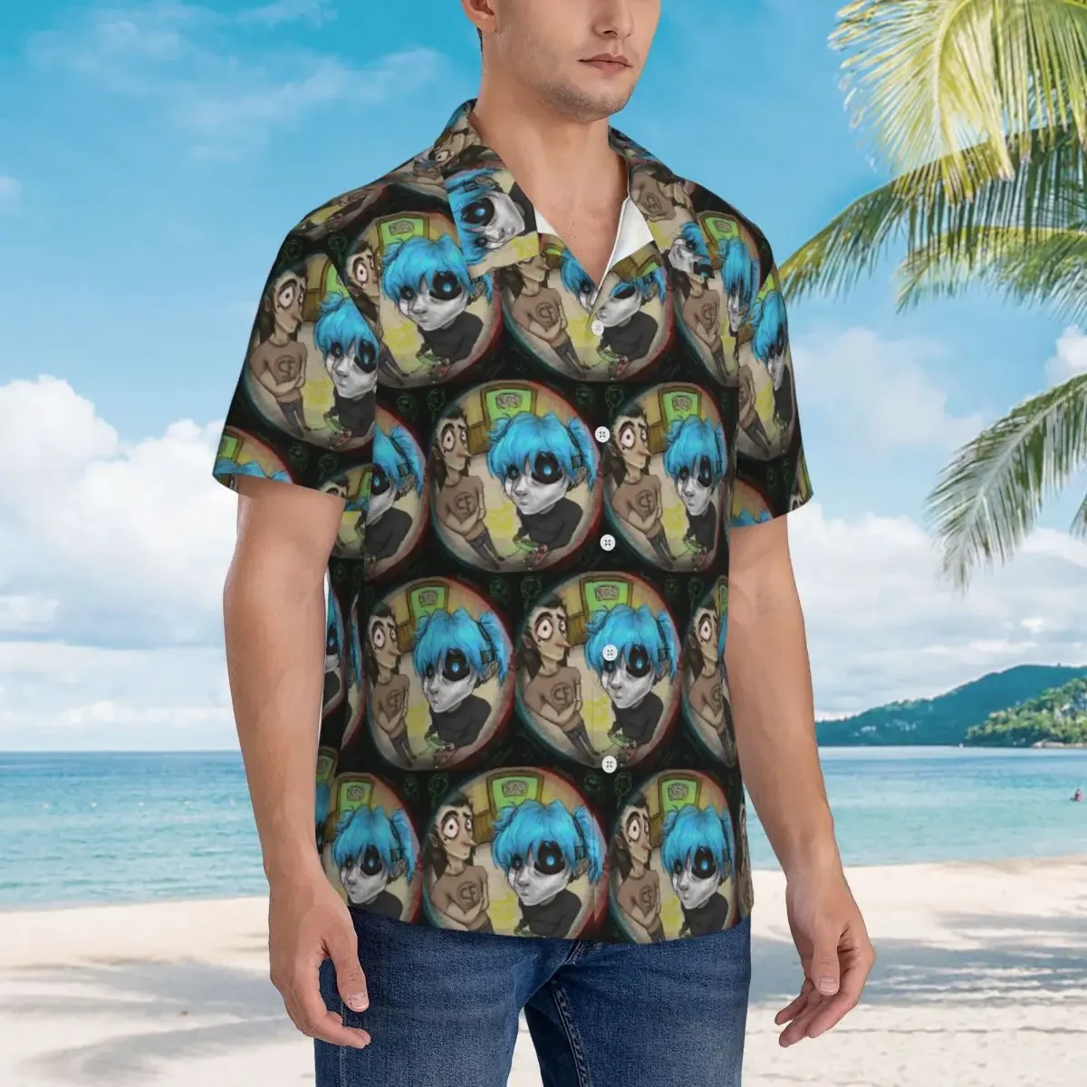 

Game Sally Face Terror Adventure Hawaiian Shirts Fashion Men Short Sleeve Shirt for Summer Beach Men's Lapel Tops