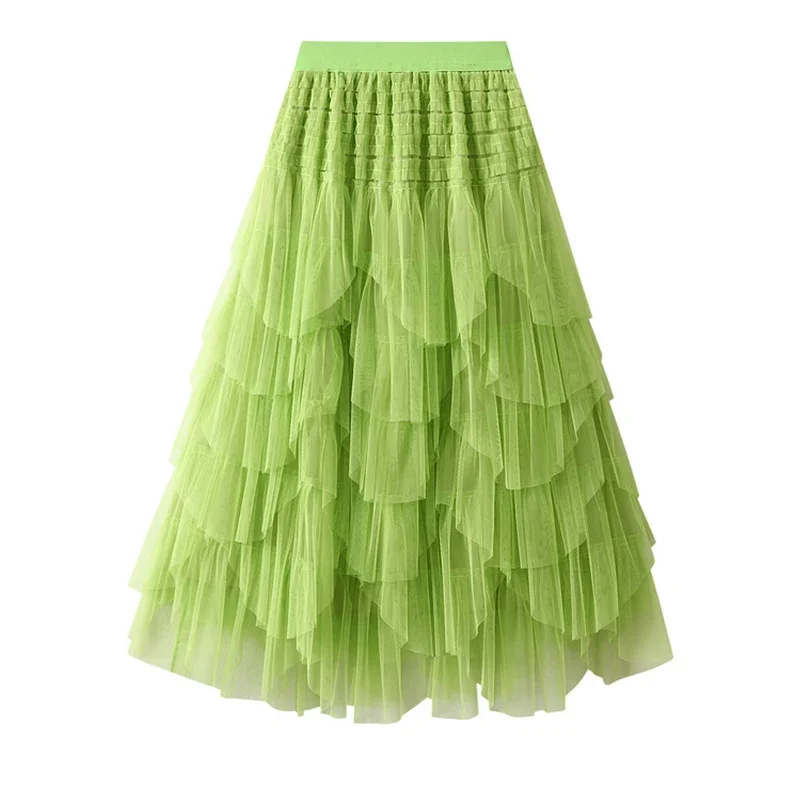 

Tutu Tulle Long Skirt for Women 2024 New Korean Fashion Design Irregular Hem A Line High Waist Pleated Maxi Skirt Female Z464