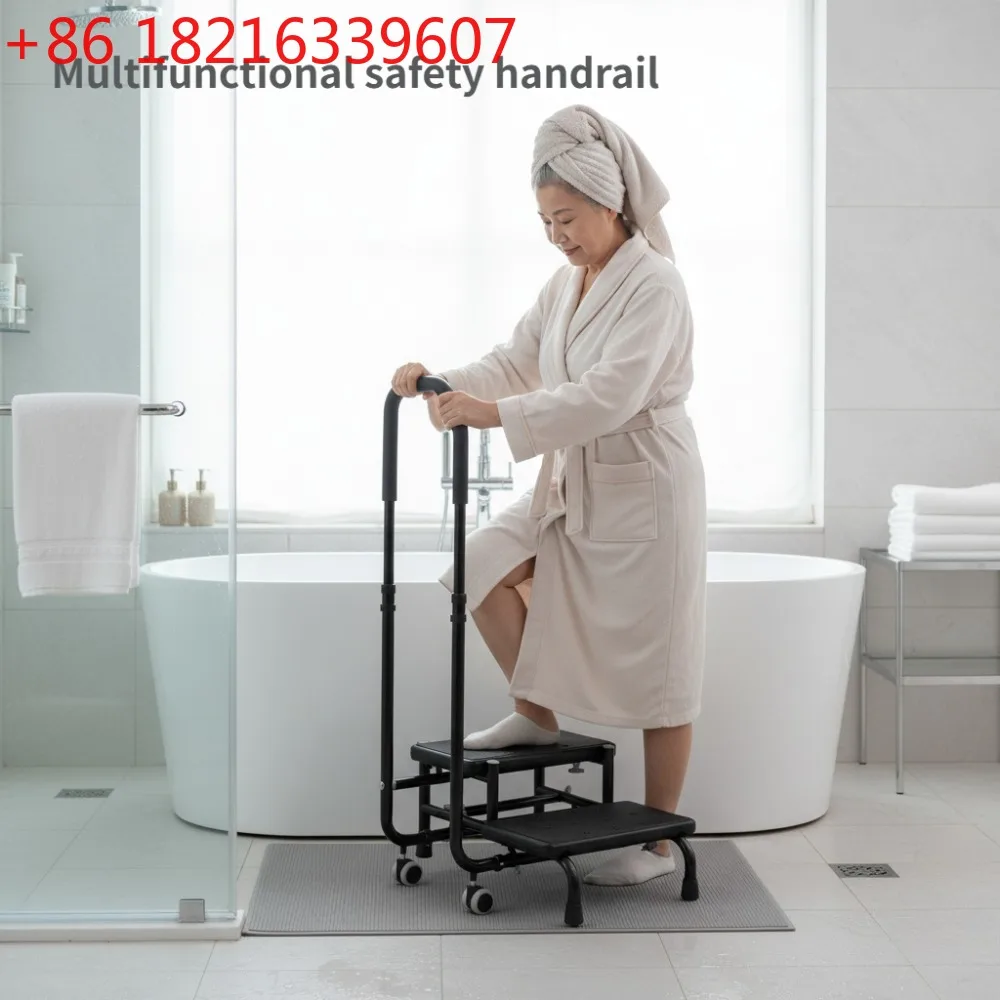 YAO 2-Step Stool with Handle for Elderly and Pregnent Heavy Duty Foot Stool for Beds/Bathtub/Kitchen Wide Anti-Slip Platform
