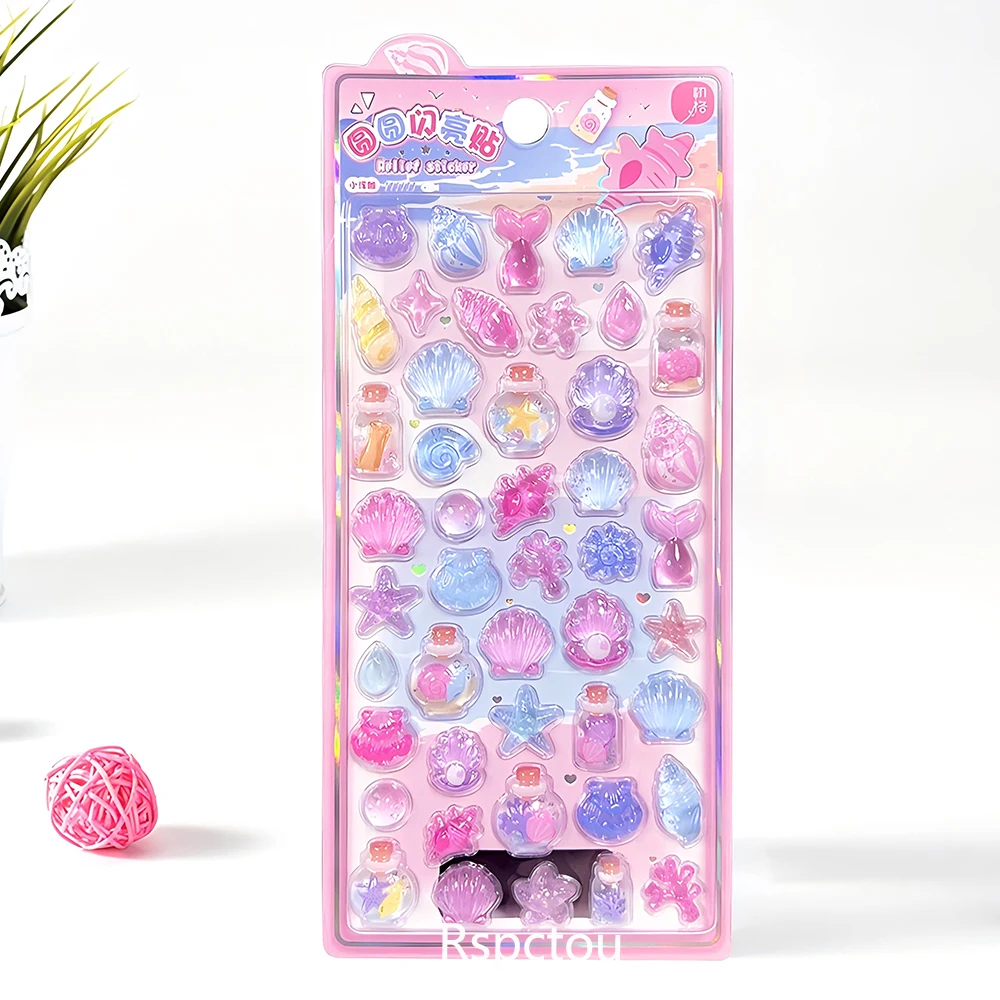 Cute Shell Ice Cream Furit 3D Relief Stickers Decorative Phone Case Stationery Kawaii Cartoon Crystal Sticker Toys Gifts