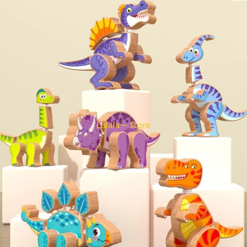 Y4QA Wooden Dinosaur Puzzle Building Set For Kids Age 3-8 Educational STEM Toy For Fine Motor Skills & Creative Play