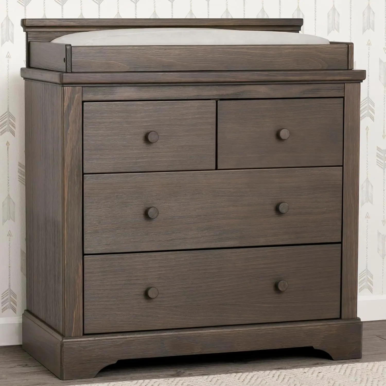 Simmons Kids Paloma 4 Drawer Dresser With Changing Top And Interlocking Drawers - Greenguard Gold Certified, Rustic Grey