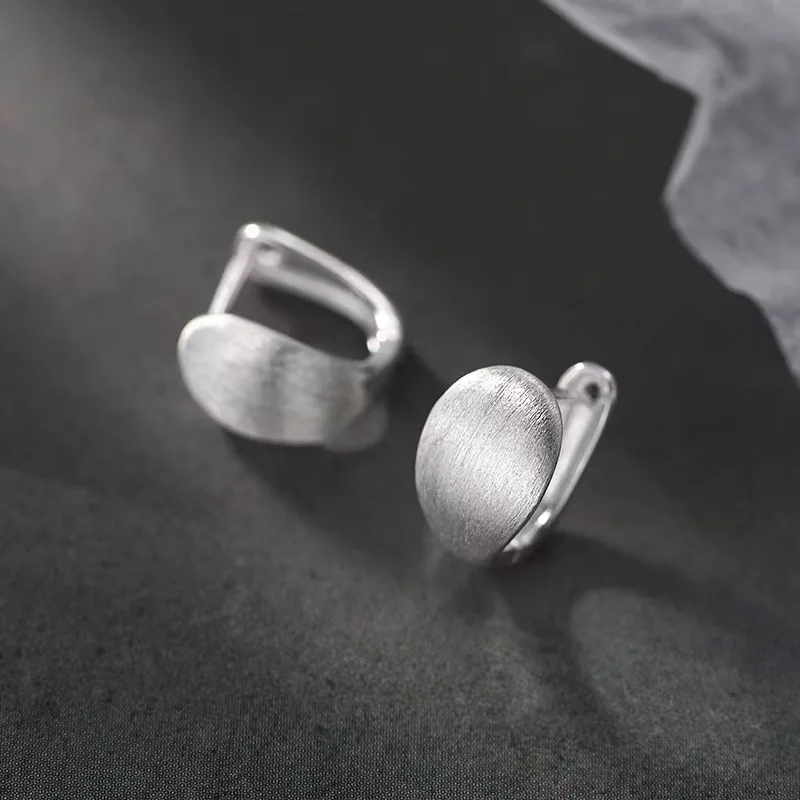 

Real 925 Sterling Silver Brushed Curved Surface Mini Hoop Earrings For Women Party Classic Fine Jewelry Small Niche Accessories