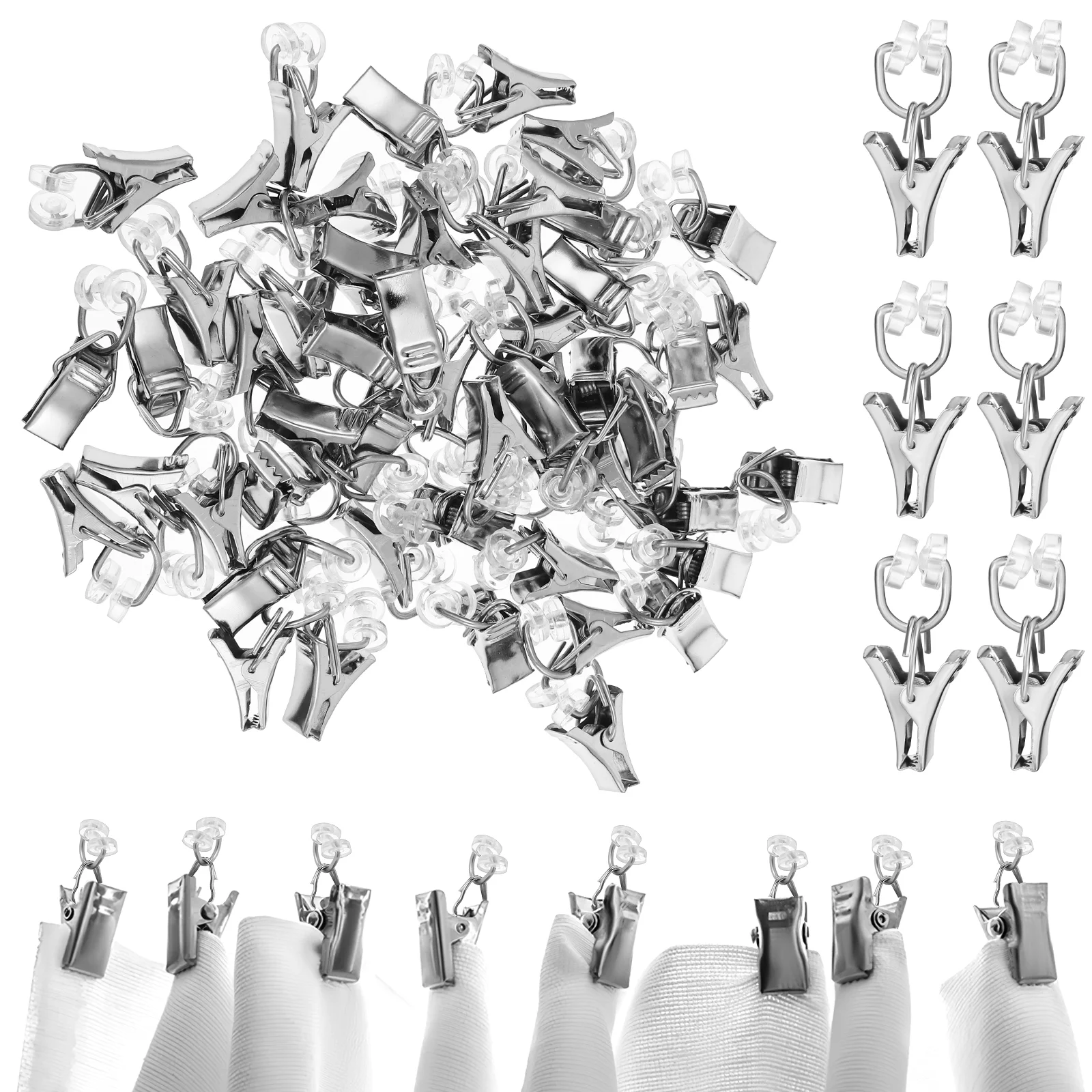 50 Pcs Plastic Pulley Clamp Curtain Drapery Clips with Rings Iron Bathroom Hooks For Drapes